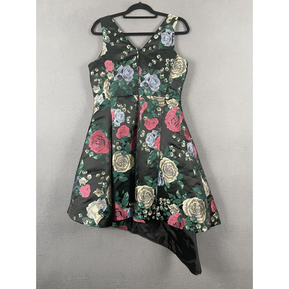 Tahari Arthur S. Levine Dress Womens 12 Green Fit & Flare Hi-Low Floral - Picture 2 of 9